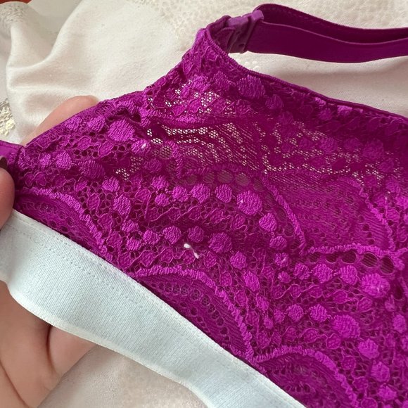Victoria’s Secret Perfect Shape Logo Lace Bra deep pink purple size 34 DDD / 34F - Picture 7 of 13